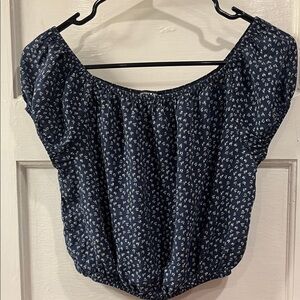 Brandy Melville Navy Blue Floral Off-Shoulder Blouse